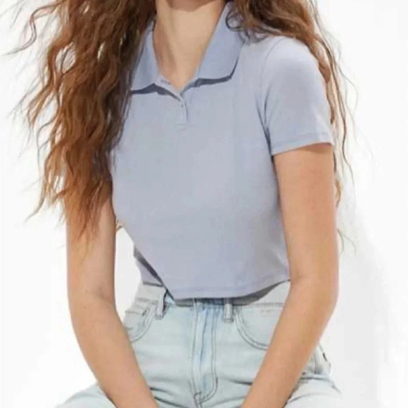 American Eagle Outfitters AE Polo Baby Tee Lavender Size Small Cropped Collar - Picture 6 of 6